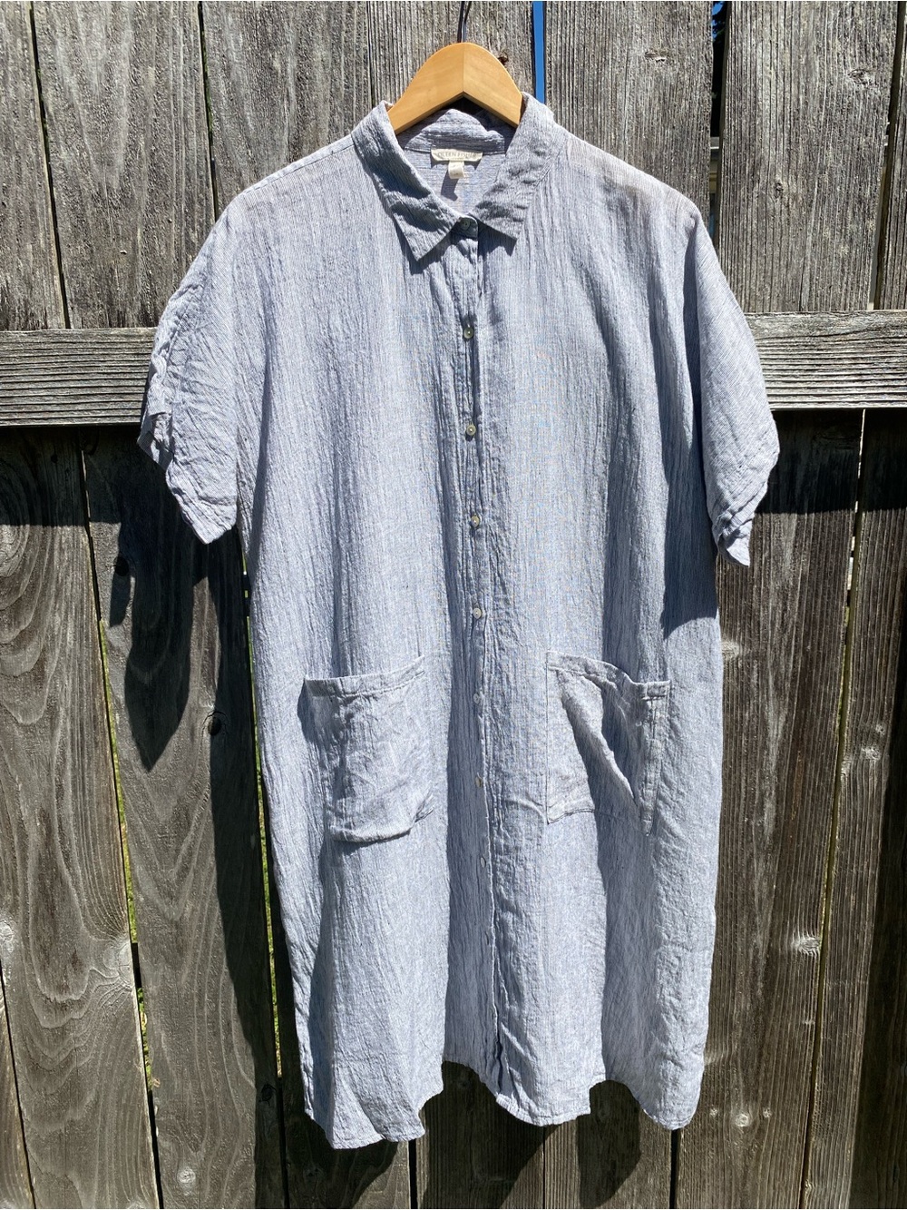 Crinkled Organic Linen Stripe Shirtdress large